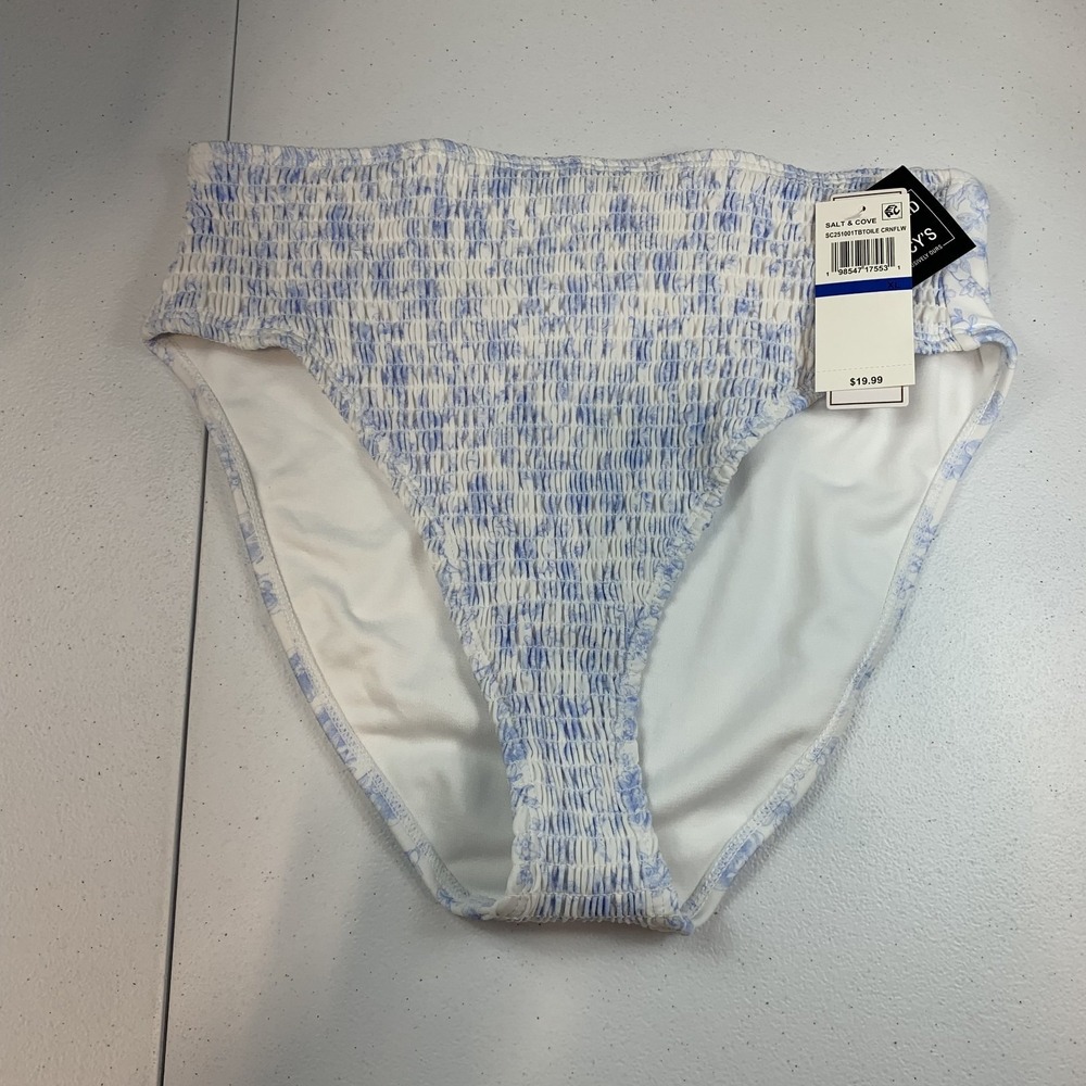 Salt & Cove Junior's Swim Bikini Bottom XL Toile Blue Floral Smocked High Waist